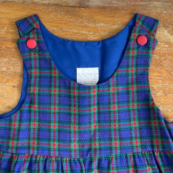 Vintage Girls Overalls Jumpsuit Size 2T 1980s Embroidered Teddy Bear Plaid Jumpe - Picture 2 of 4